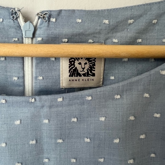 Anne Klein clipdot polka dot pale blue light summer sleeveless dress - Picture 2 of 7